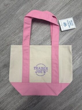 Trader Joe's Pink & Cream Canvas Tote NWT